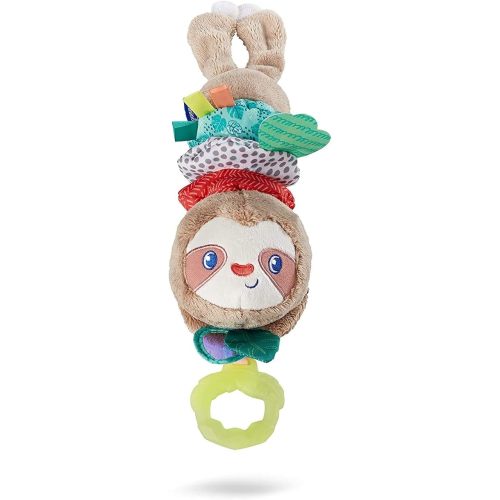 Infantino Music & Motion Pulldown Sloth - Musical Plush Sloth with Multi-Textured teether for Tactile Exploration, Easily attaches to Strollers and Gyms, BPA-Free