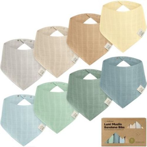 8pk Lumi Muslin Baby Bibs, Bandana Bibs for Baby Boy, Baby Girl, Muslin Drool Bib for Newborn, Toddler (Mirage)