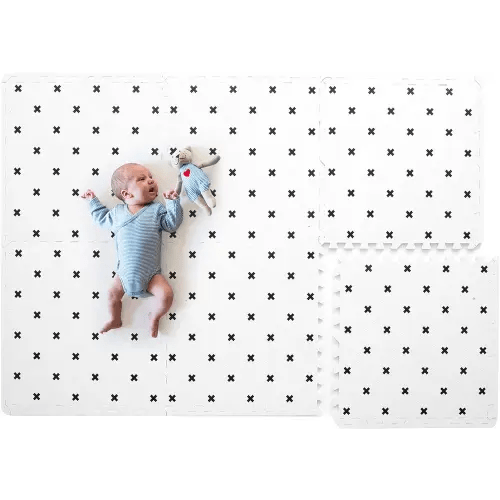 Extra Large Baby Foam Play Mat - 4FT x 6FT Non-Toxic Puzzle Floor Mat for Kids & Toddlers (White with Black Cross)