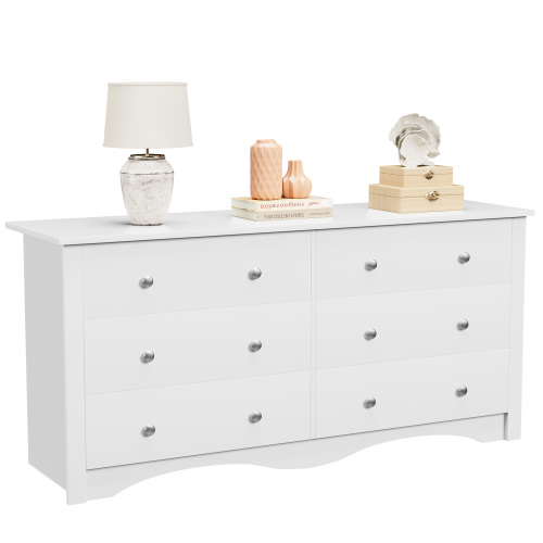 Vineego Double Dresser for Bedroom,6-Drawer Wide Chest of Drawers,Traditional Bedroom Dresser,White