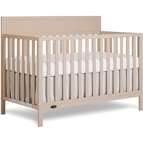 Dream On Me Ivy 5-in-1 Convertible Full-Size Baby Crib in Almond Butter, GreenGuard Gold & JPMA Certified, 3 Mattress Heights, Converts to Toddler, Day & Full-Size Bed, Safe & Stylish Nursery