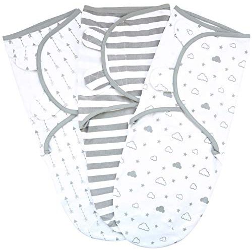 Swaddle Blanket, Baby Swaddle Wrap for Infant (0-3 Month), Adjustable Newborn Swaddle Set, 3-Pack Soft Organic Cotton, Grey