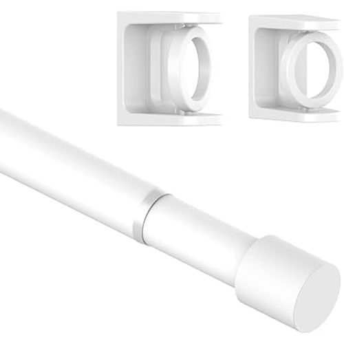 Spring Loaded Tension Rods 24-36 Inch, Adjustable Pressure Expandable White Tension Curtain Rod No Drilling for Windows, Kitchen, Doorway, Bathroom, Closet