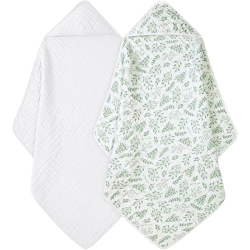 Baby Bath Towels, 100% Muslin Cotton Hooded Baby Towels for Newborn, Baby Towels with Hood for Infant Toddler and Kids, Large 32x32Inch, Soft and Absorbent