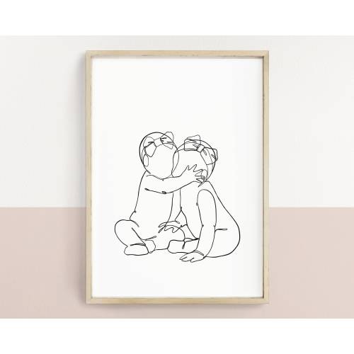 Twin baby sisters wall art | two baby girls wall decor | twin girls nursery line drawing | minimalist nursery | instant DIGITAL DOWNLOAD