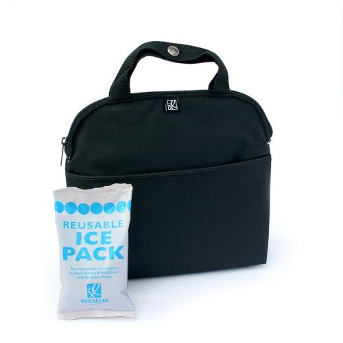 J.L. Childress MaxiCOOL 4 Bottle Breastmilk Cooler, Baby Bottle and Baby Food Bag, Insulated and Leak Proof, Ice Pack Included, Black