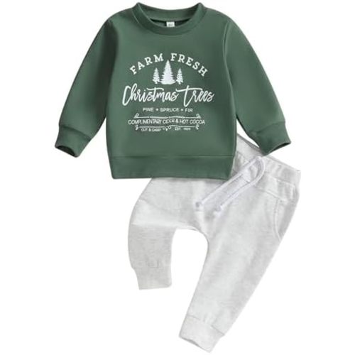 TheFound Christmas Baby Boy Girl Outfit Xmas Fall Winter Pullover Sweatshirt Warm Pant Newborn Toddler Baby Christmas Clothes
