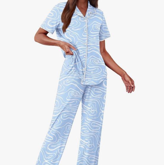 Ekouaer Women's Pajama Sets Button Down Loungewear Short Sleeve Sleepwear 2 Piece Pants Pjs Set with Pockets S-XXL