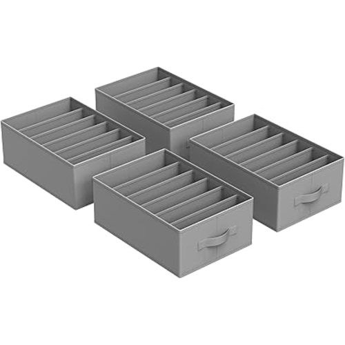 SONGMICS Set of 4 Large Size Wardrobe Clothes Organizers, 6-Compartment Foldable Drawer Organizers with Handles, 16.5 x 11.8 x 6.7 Inches, for Pants, Sweaters, Jeans, Dove Gray URUS009G04
