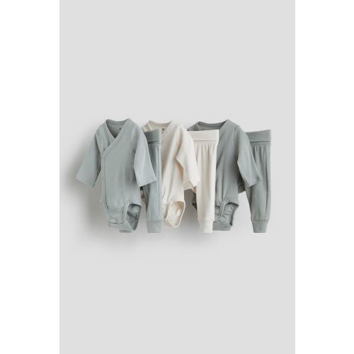6-piece Cotton Set, Light dusty green/cream