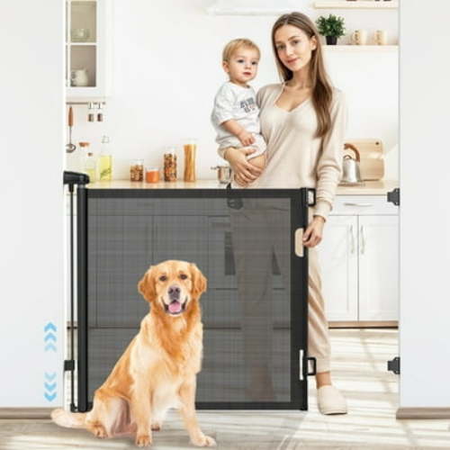 Baby Auto-lock Retractable Stair Gate: Baby Gate One-Handed Operation Stair Gate for Dogs and Baby - Safety Gates for Kid Pet Gate Silent Child Gate for Stairway Doorway Hallway In/Outdoor 140*83 cm