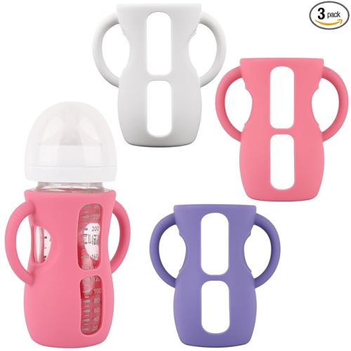3 Pack Silicone Sleeves with Handles for Avent Natural Glass Baby Bottles, Anti Breakage Baby Bottle Holder, Compatible Philips Avent Glass Natural Baby Bottles 8 oz