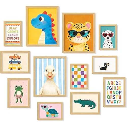 97 Decor Kids Playroom Wall Decor - Colorful Nursery Wall Art, Kids Posters for Room Aesthetic, Cute Animal Pictures for Boy & Girls Bedroom, Toddler Room (Unframed)
