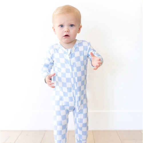 LIGHT BLUE + WHITE CHECKER | FOOTIE ONE PIECE – COZYS