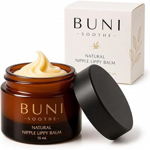 BUNI Premium Nipple & Lip Balm - Natural Lanolin-Free Cream Safe for Breastfeeding & Postpartum Care. Multi-Use Moisturizer for Dry, Cracked & Sore Skin. No Wipe Off, Unscented, Hypoallergenic, 0.5 oz