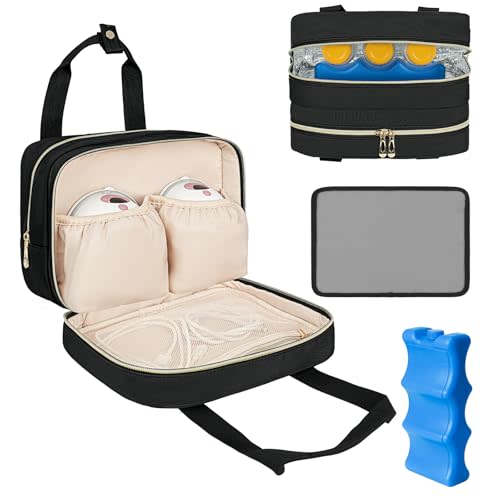 Breastmilk Cooler Travel Bag, Wearable Breast Pump Storage Bag Compatible with Momcozy/Medela/Elvie/Willow Breast Pump with Ice Pack and Waterproof Mat,Black