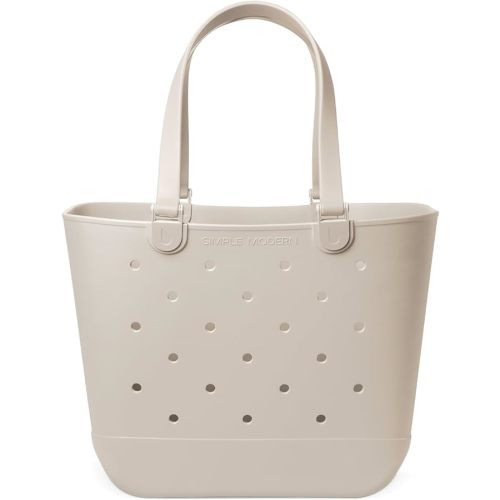Simple Modern Extra-Large Bag | Waterproof Getaway Rubber Tote with Zipper Pocket for Travel, Pool, Boat, Groceries, Sports | Almond Birch