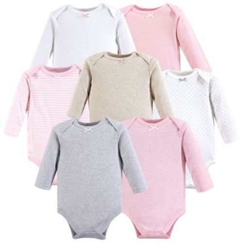 Hudson Baby Infant Girls Cotton Long-Sleeve Bodysuits 7pk, Girls Basic