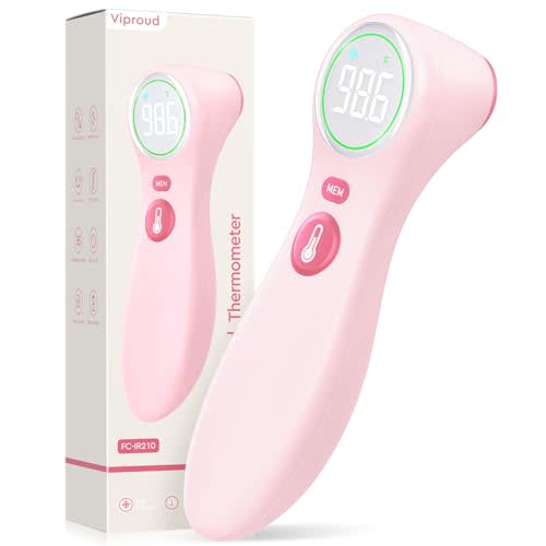 Viproud No-Touch Thermometer for Kids and Adults, 1-Second Reading | Forehead & Object Mode, Fever Indicator, Large Clear LED, Silent Mode, Home Medical, Nurse Accessories, Lifetime Support