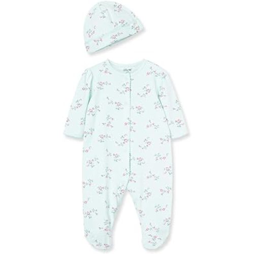 Little Me Clothes for Baby Girls 100% Cotton Scratch-Free Tag Footed One-Piece Romper and Hat Sleeper Set Preemie to 9 Months