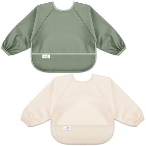 Long Sleeve Baby Bib, Waterproof Fabric, Catch-All Pocket, Baby Smock Bib, Adjustable Sleeves
