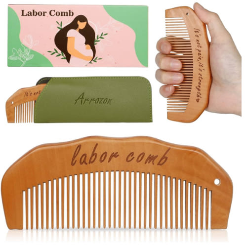 Arrozon Birth Comb for Women Labor, Hospital Bag Must Haves for Pregnant Mom, Wooden Labor comb Natural Labor and Delivery Essentials, New Mom Gifts Birthing Comb