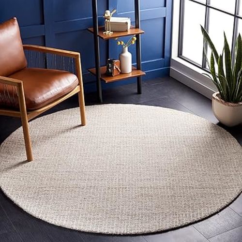 SAFAVIEH Abstract Collection Area Rug - 8' Round, Ivory & Grey, Handmade Wool, Ideal for High Traffic Areas in Living Room, Bedroom (ABT468G)