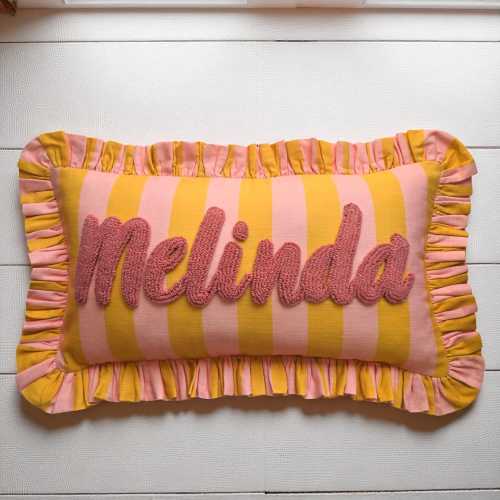 Personalised Ruffled Cushion -Handmade Punch Needle Decor | Boho Nursery Kids Children Room Styling | Custom Gift Baby Shower Ruffle Pillow