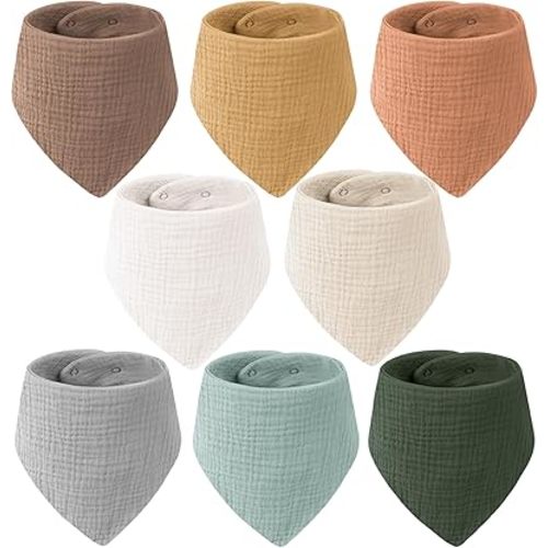 Muslin Baby Bibs Bandana Drool Bibs for Baby Boys & Girls, Soft and Absorbent Cotton Teething Bib Set for Newborn Toddler 8 Packs