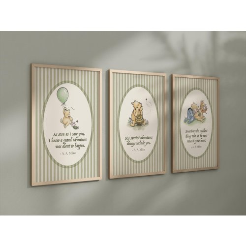 Set of 3 Classic Winnie-the-Pooh Nursery art prints, Gender Neutral Nursery, Winnie-the-Pooh inspirational quotes, new baby gift, 148
