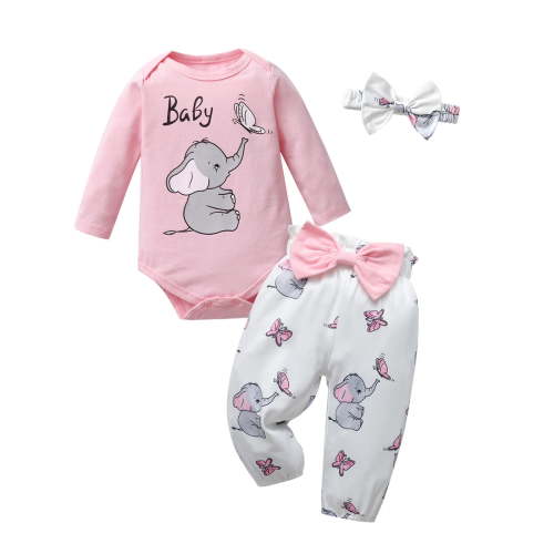 Newborn Baby Girl Clothes Animals Style Long Sleeve Ruffle Romper Pants Set 3PCS Fall Outfits Pink 0-3 Months