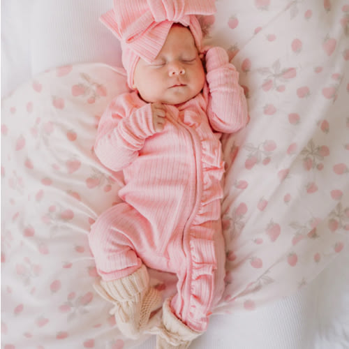 Frill Zip Romper | Peony Rib Pointelle – Little and Fern