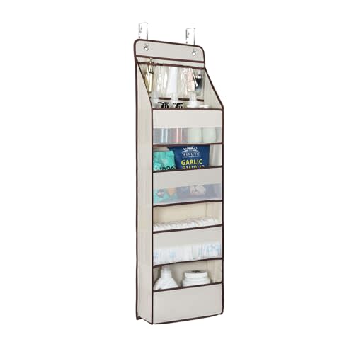 Univivi 5-Shelf Fabric Door Storage Over Door Hanging Organizer with 4 Large Pockets and 3 Small PVC Pockets Nursery Closet Cabinet Wall Mount Hanging Storage Organizers for Baby Nursery (Beige)
