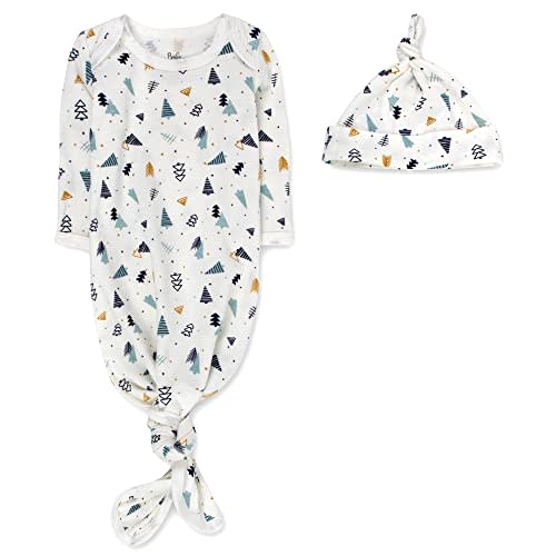Baby Girl, Boy Knotted Infant Sleeper Gown with Headband or Hat, Baby Coming Home Outfit for Boy Girl Fall Winter 0-6 Months