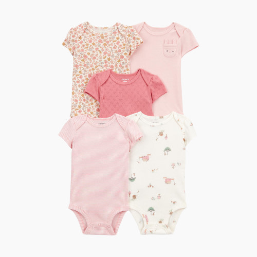 Carter's 5-Pack Short-Sleeve Cotton Bodysuits - Floral Bunny, 6 M