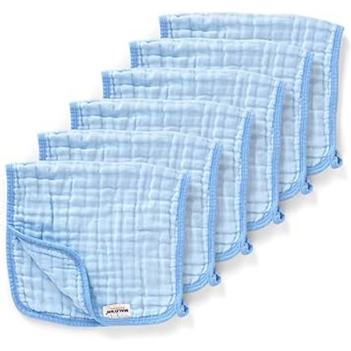 Maliton Baby Boy Muslin Burp Cloths 6 Pack Large 20''x10'' 100% Cotton Burp Rags Absorbent and Soft 6 Layers Baby Spit Up Rags Newborn Boy Essentials(Blue, Pack of 6)