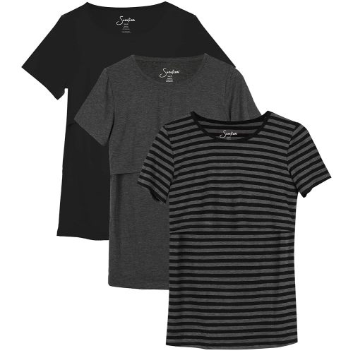 Sosolism 3 Pack Nursing Tops Summer Short Sleeve Breastfeeding Shirts Fitted Postpartum Tshirts for Women