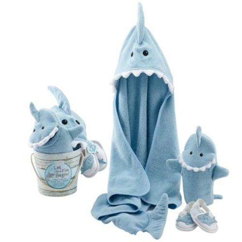 Baby Aspen "Let the Fin Begin" Blue 4-Piece Bath Gift Set | BA14037NA