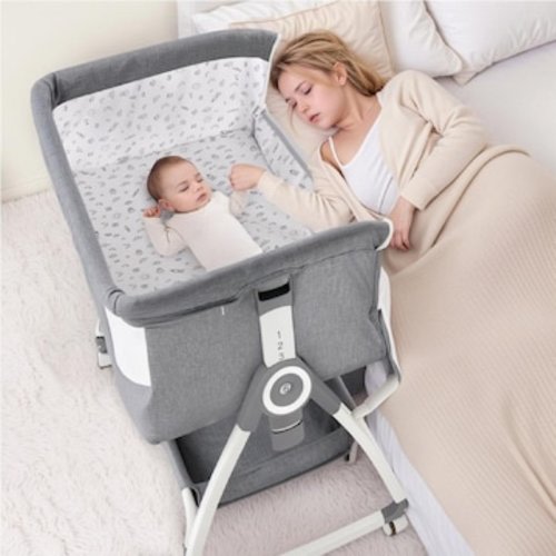 Advwin 3 in 1 Baby Bassinets Height Adjustable Co-Sleeper Bedside Crib Cot with Mattress & Mosquito Net Grey | Woolworths
