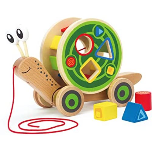Award Winning Hape Walk-A-Long Snail Toddler Wooden Pull Toy, L: 11.9, W: 4.4, H: 7.3 inch