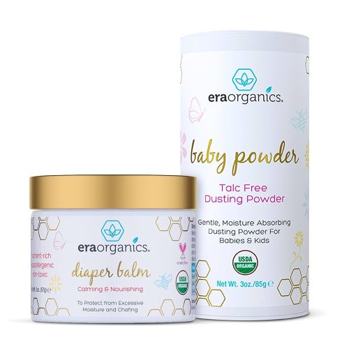 Organic Baby Powder & Diaper Balm – USDA Organic Talc-Free Baby Powder & Diaper Ointment for Dry, Sensitive Skin - All Natural to Help Excess Moisture, Rash or Chafing