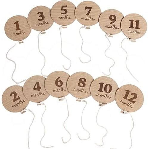 Kate & Milo Baby Monthly Milestone Marker Discs, Growth and Pregnancy Photo-Sharing Cards, 1-12 Months, Gender-Neutral Gift, Birthday Balloons, 6 Double Sided Props