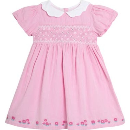 Bud Floral Embroidered Smocked Bodice Party Dress