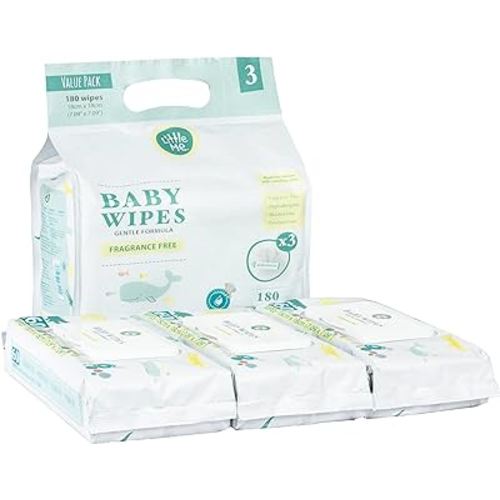 Little Me Baby Wipes Gentle Formula, Fragrance-Free Hypoallergenic Baby Wipes, 180 Count