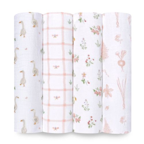 aden + anais essentials 4pk Cotton Muslin Swaddle Blankets - Country Floral: 44" x 44", Botanical Theme