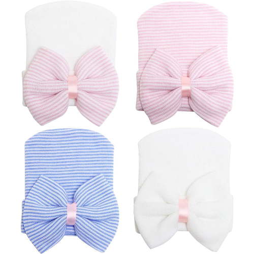 Sinhoon Newborn Hats for Baby Girls Hospital Hat Baby Girl Bows and Headbands Infant Beanie Nursery Caps