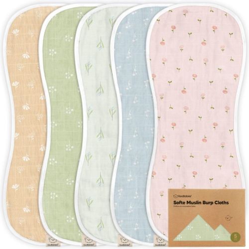 KeaBabies 5pk Organic Softe Muslin Burp Cloths for Baby Girls and Boys, Large Absorbent Burping Cloths for Babies, Baby Burp Clothes (Prairie)