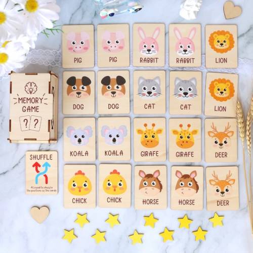 Wood Memory Game for Kids - Matching Cards - Wood Montessori Toys - Learning Toys for Toddlers - Farm Animals Matching Cards - Etsy