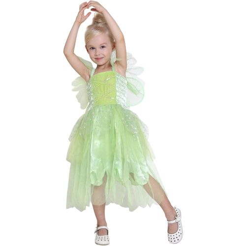 Girls Tinkerbell Fairy Tooth Fairy Costume Elf Wing Cosplay Dress