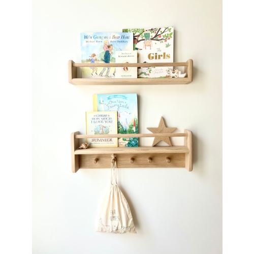 Set of two Solid oak shelves (bookshelf & peg bookshelf) - nursery decor | nursery shelves | bookshelf | book display | Montessori shelf